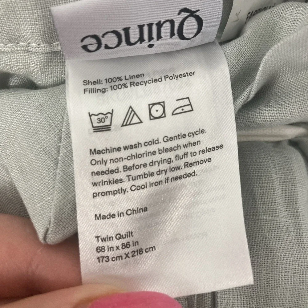 Quince NWT European Linen Dream Quilt Twin Mist Without Shams Polyester Filling